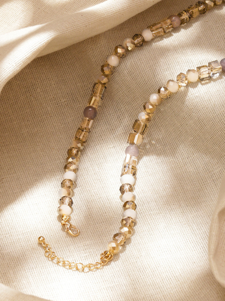 Rubans 18K Gold-Plated  Dual-Tone Ivory, Champagne & Smoky Grey Crystal Beaded Necklace