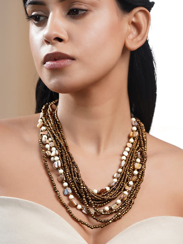 Bold Brown Beaded Festival Style Necklace