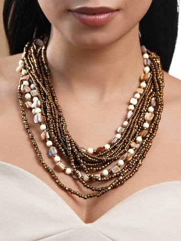 Bold Brown Beaded Festival Style Necklace