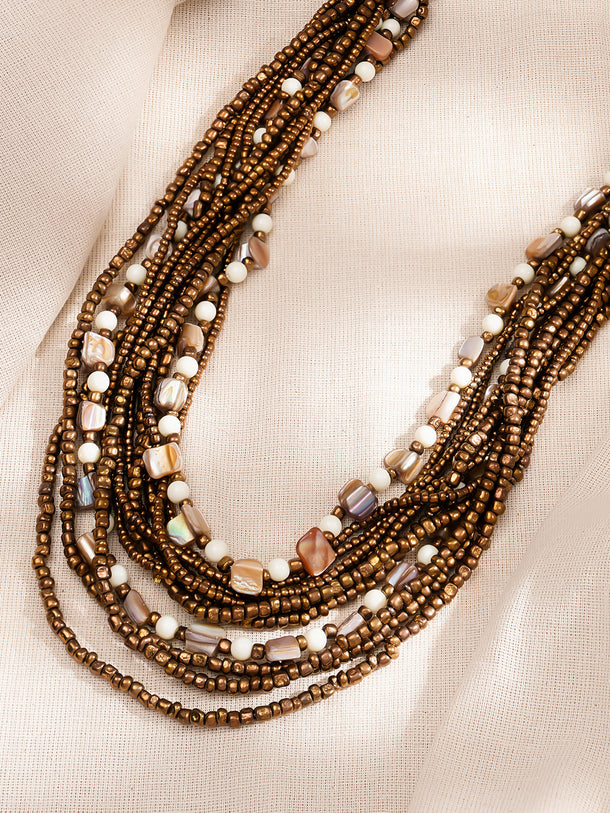 Bold Brown Beaded Festival Style Necklace