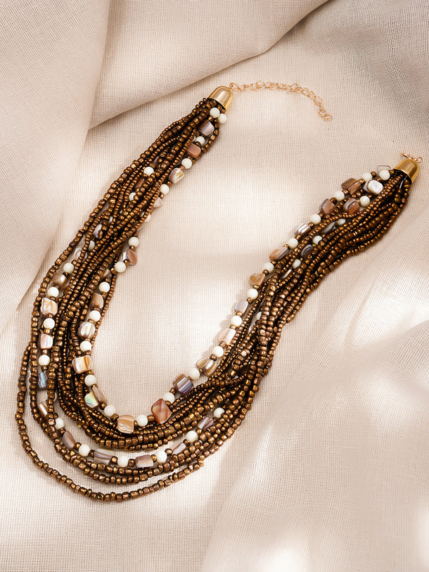 Bold Brown Beaded Festival Style Necklace