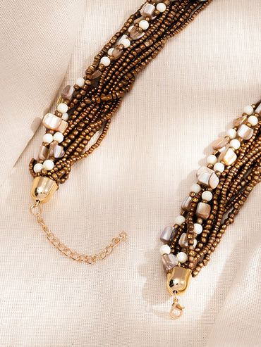 Bold Brown Beaded Festival Style Necklace