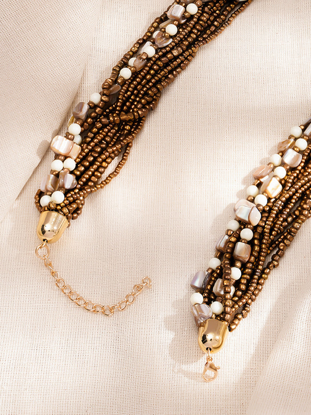 Bold Brown Beaded Festival Style Necklace