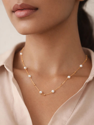 Demi Fine 18K Gold Plated Pearl Beaded Chain Necklace | Anti Tarnish
