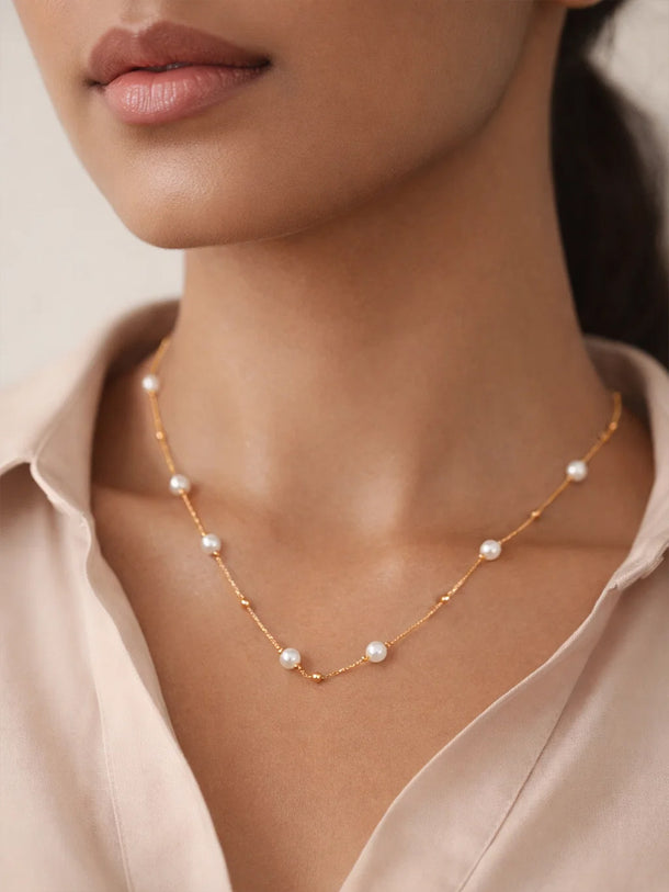 Demi Fine 18K Gold Plated Pearl Beaded Chain Necklace | Anti Tarnish