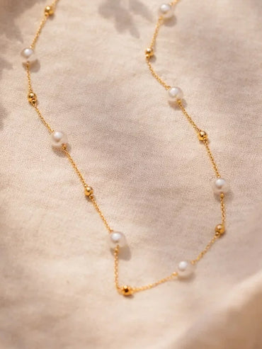 Demi Fine 18K Gold Plated Pearl Beaded Chain Necklace | Anti Tarnish