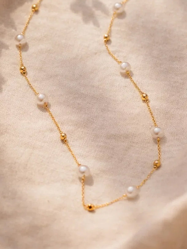 Demi Fine 18K Gold Plated Pearl Beaded Chain Necklace | Anti Tarnish