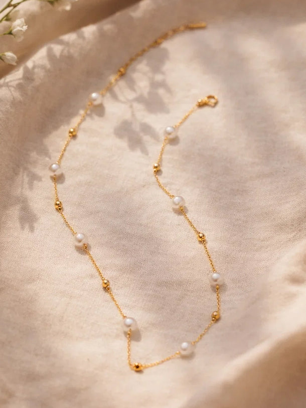 Demi Fine 18K Gold Plated Pearl Beaded Chain Necklace | Anti Tarnish