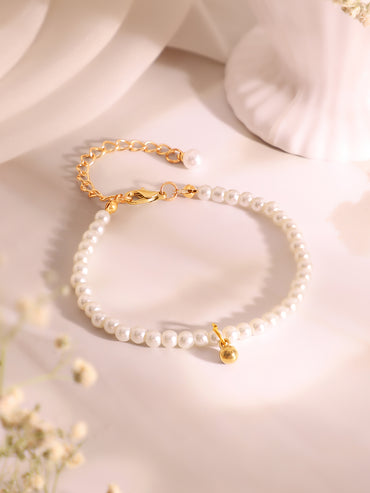 Demi Fine 18K Gold Plated Stainless Steel Pearl Beaded Chain & Bracelet Set