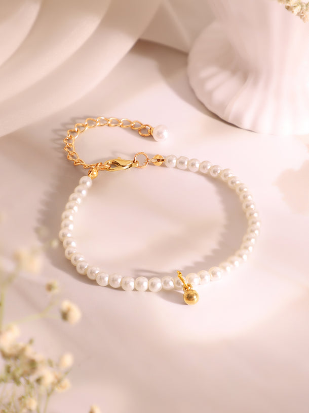 Demi Fine 18K Gold Plated Stainless Steel Pearl Beaded Chain & Bracelet Set