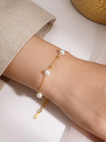 Demi Fine 18K Gold Plated Pearl Beaded Chain Bracelet | Anti Tarnish