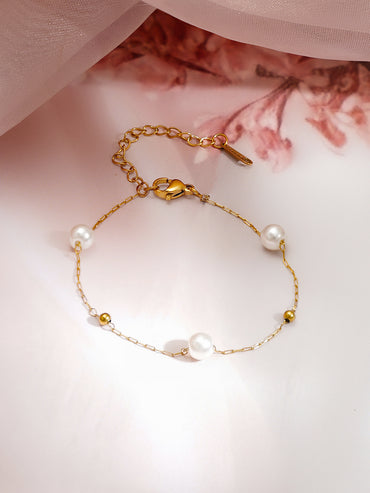 Demi Fine 18K Gold Plated Pearl Beaded Chain Bracelet | Anti Tarnish
