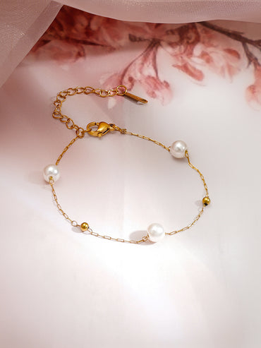Demi Fine 18K Gold Plated Pearl Beaded Chain Bracelet | Anti Tarnish