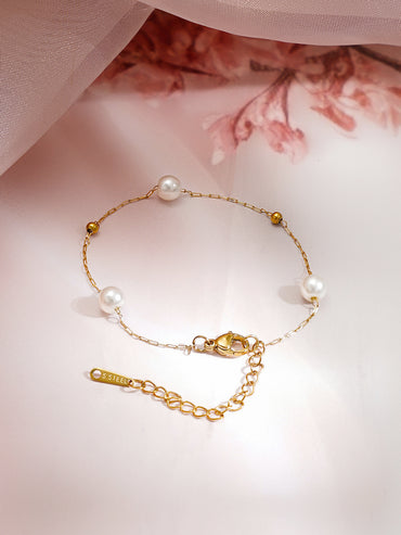 Demi Fine 18K Gold Plated Pearl Beaded Chain Bracelet | Anti Tarnish