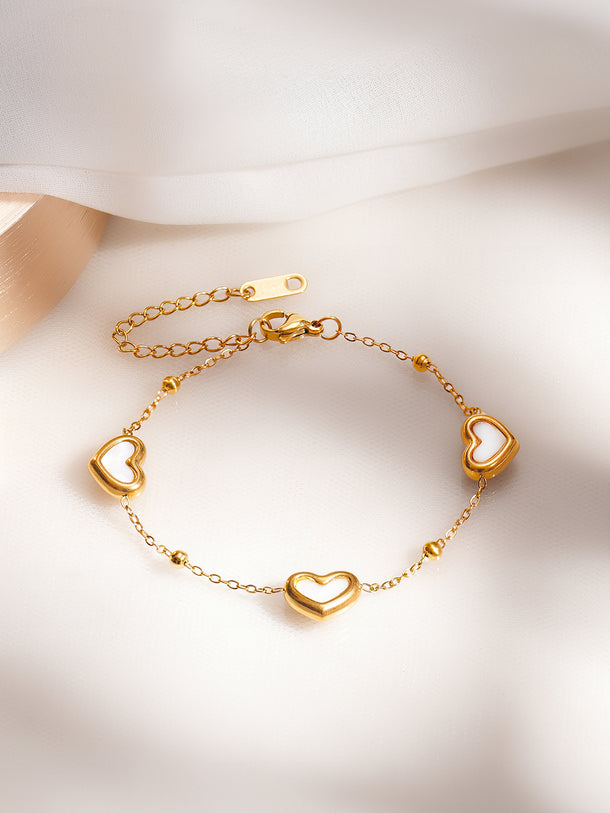Demifine 18K Gold Plated Stainless Steel Heart Charm Bracelet