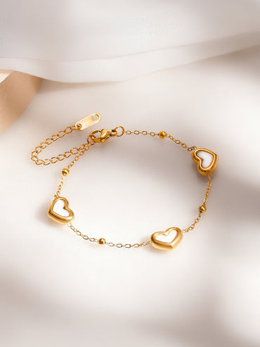 Demifine 18K Gold Plated Stainless Steel Heart Charm Bracelet