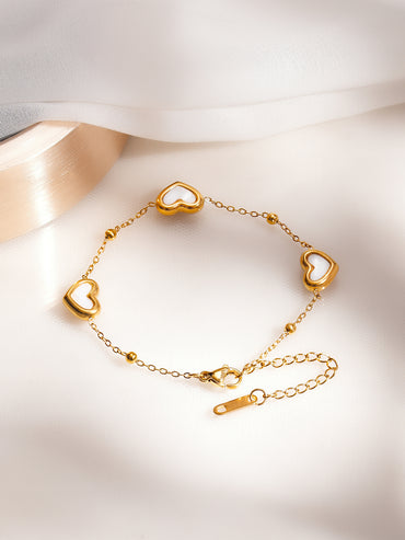Demifine 18K Gold Plated Stainless Steel Heart Charm Bracelet