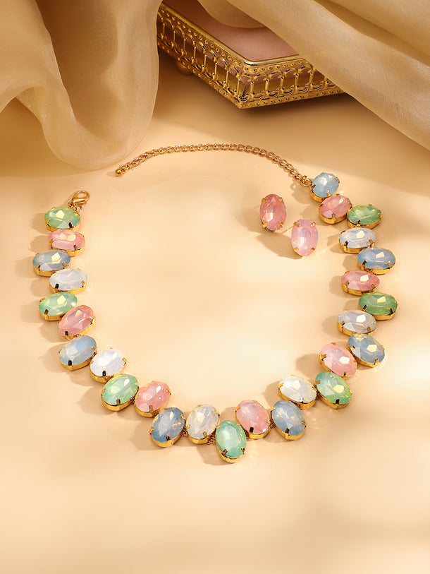Blue Pink Waves Necklace Set