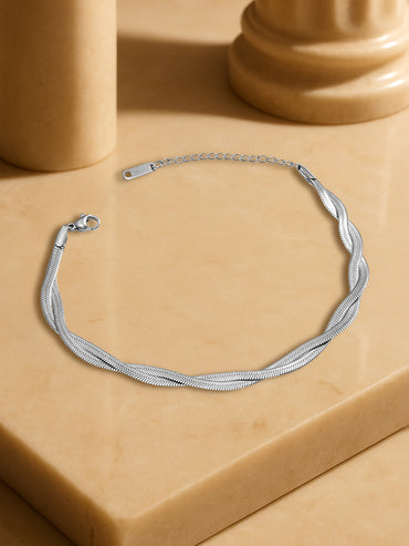 Twisted Snake Chain Silver Anklet