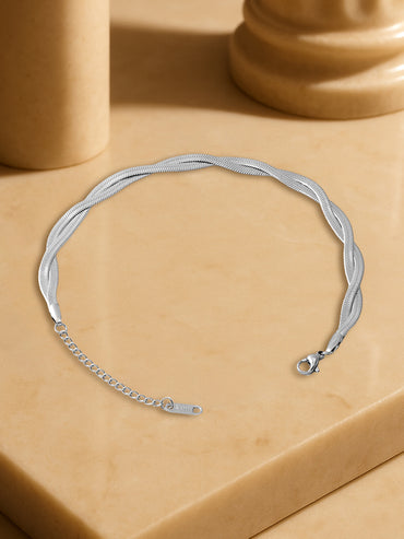 Twisted Snake Chain Silver Anklet