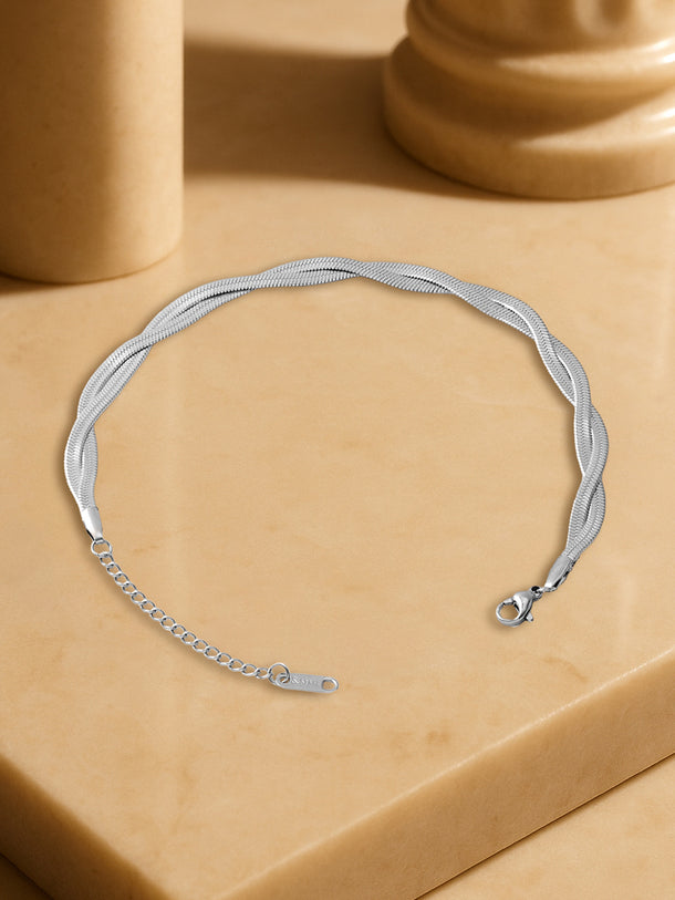 Twisted Snake Chain Silver Anklet