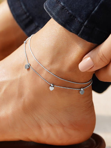 Rubans Tarnish-Free Waterproof Layer Heart Beaded Anklets
