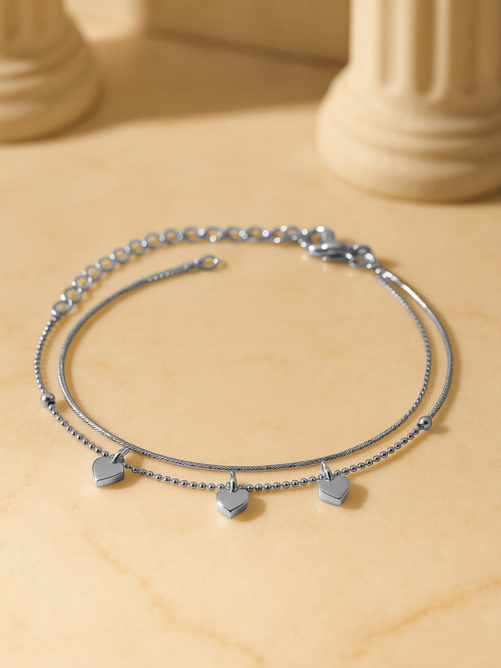Rubans Tarnish-Free Waterproof Layer Heart Beaded Anklets