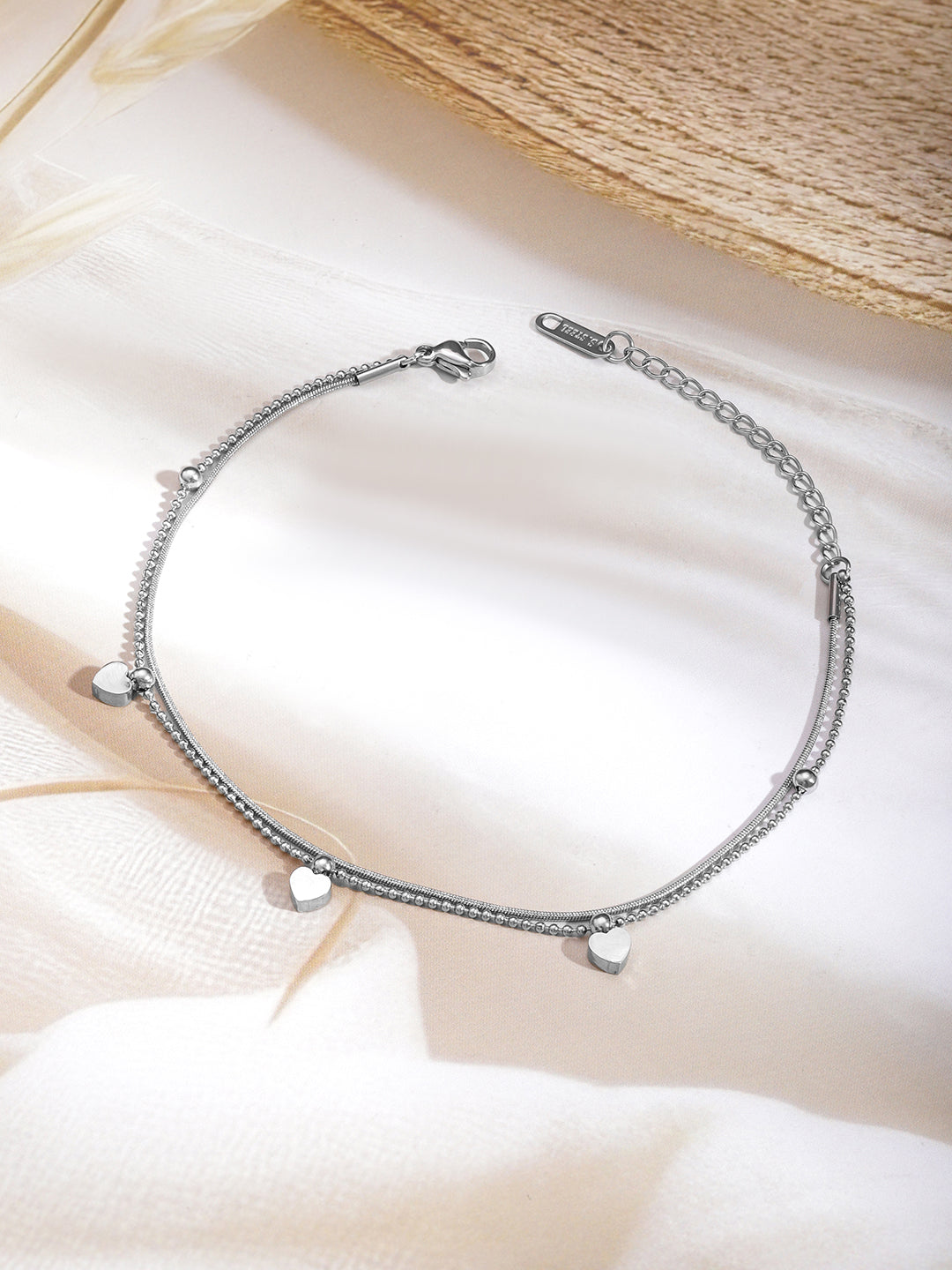 Rubans Tarnish-Free Waterproof Layer Heart Beaded Anklets
