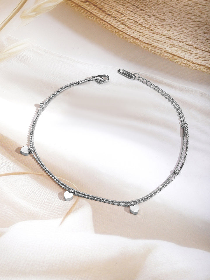 Rubans Tarnish-Free Waterproof Layer Heart Beaded Anklets