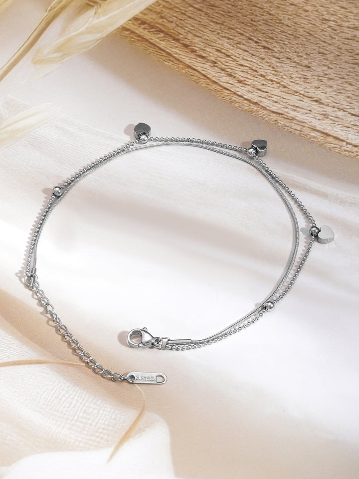 Rubans Tarnish-Free Waterproof Layer Heart Beaded Anklets