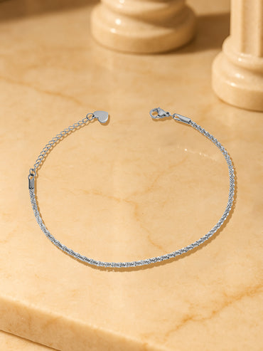 Silver Textured Chain Anklet With Heart Motif