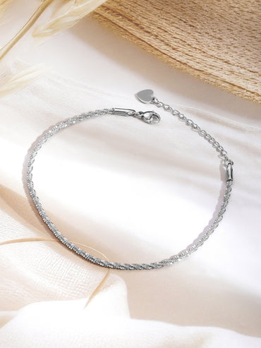 Silver Textured Chain Anklet With Heart Motif