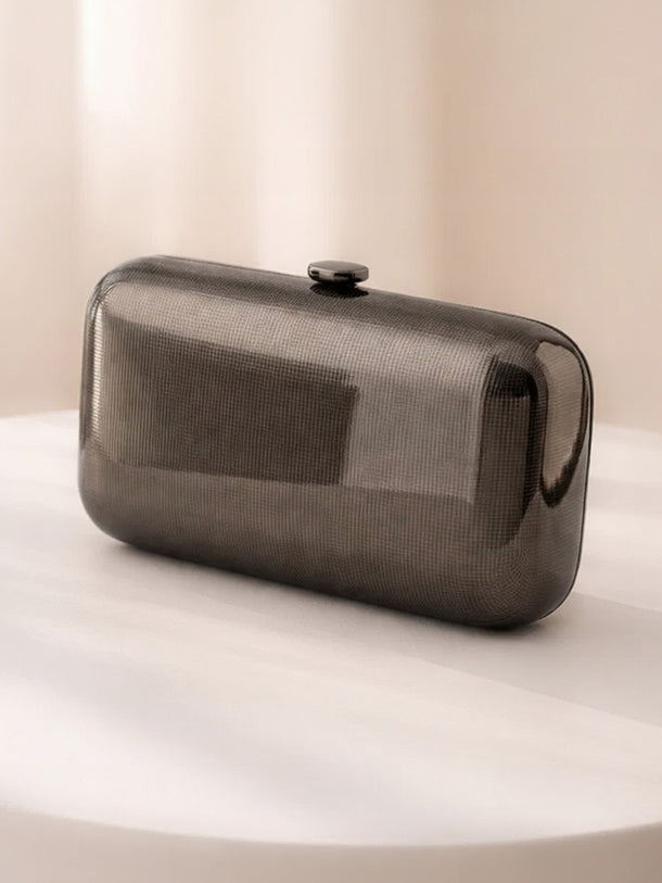 Midnight Black Ribbed Metallic Box Clutch