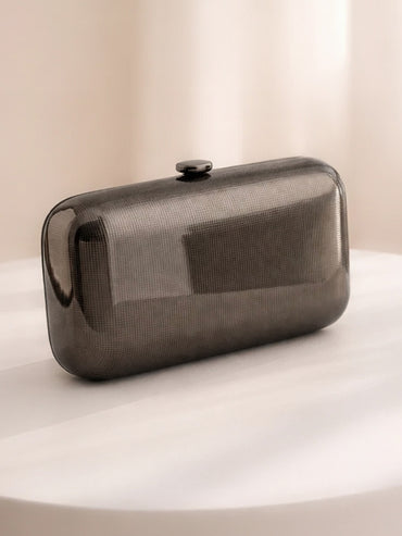 Midnight Black Ribbed Metallic Box Clutch