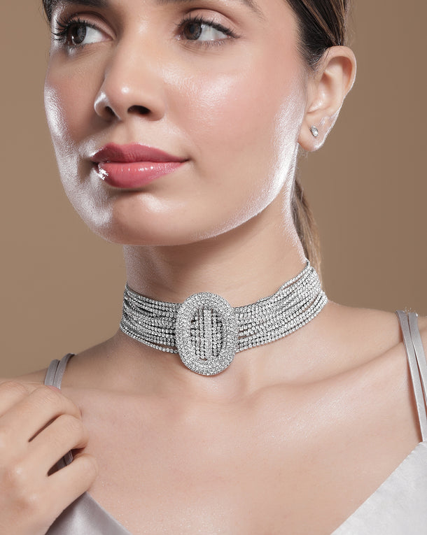 American Diamond Zirconia Mesh Choker Set