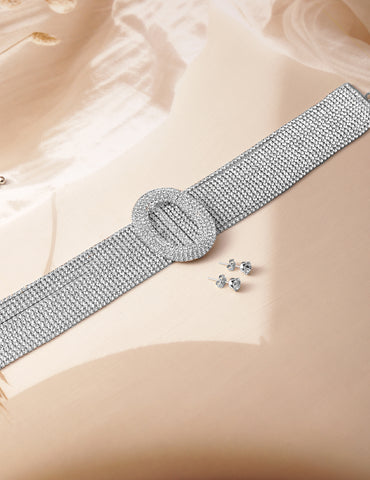 American Diamond Zirconia Mesh Choker Set