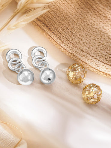 Gold & Rhodium Plated two distinct styles of textured metallic earrings