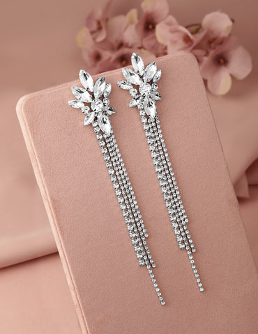 Lustrous Silver Crystal Zirconia Statement Earrings