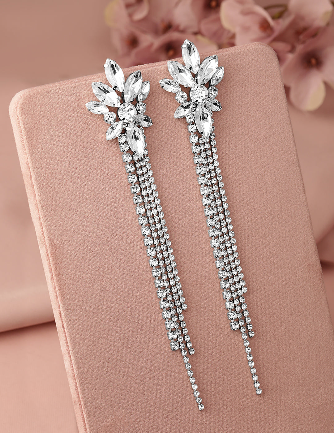 Lustrous Silver Crystal Zirconia Statement Earrings