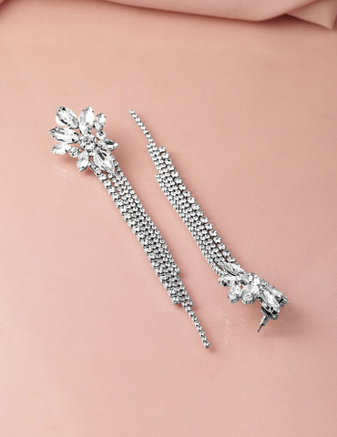 Lustrous Silver Crystal Zirconia Statement Earrings