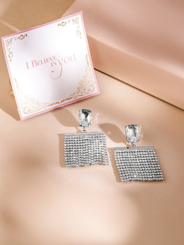 White Crystal Studded Cubic Dangler Earrings