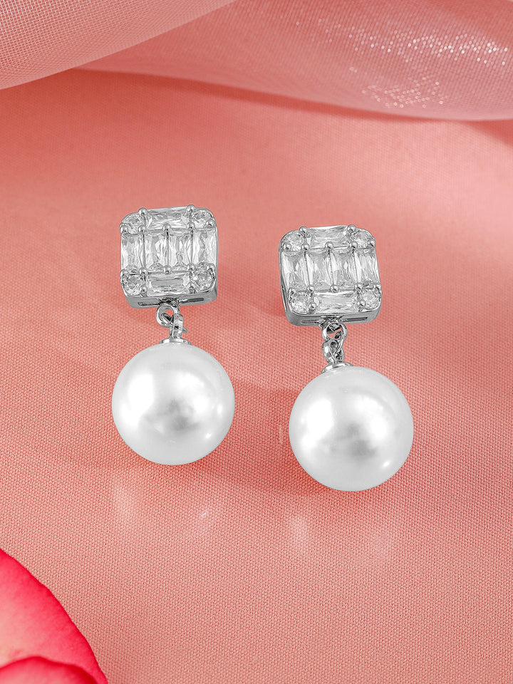 Luxe Pearl American Diamond Zirconia Drop Earrings