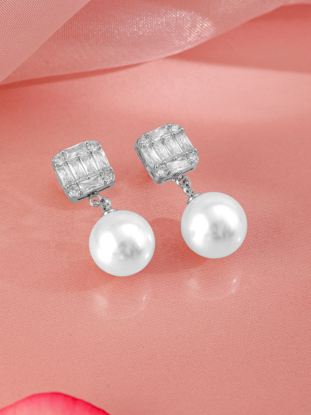Luxe Pearl American Diamond Zirconia Drop Earrings