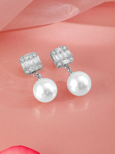 Luxe Pearl American Diamond Zirconia Drop Earrings