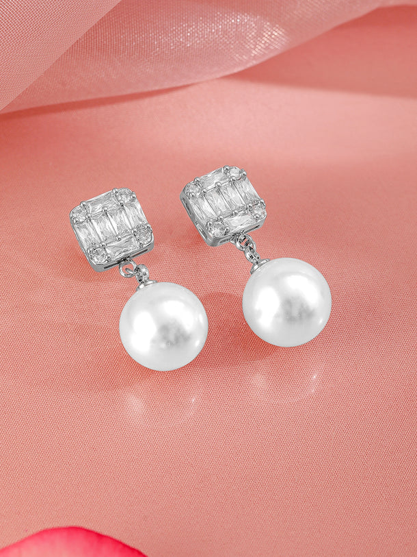 Luxe Pearl American Diamond Zirconia Drop Earrings