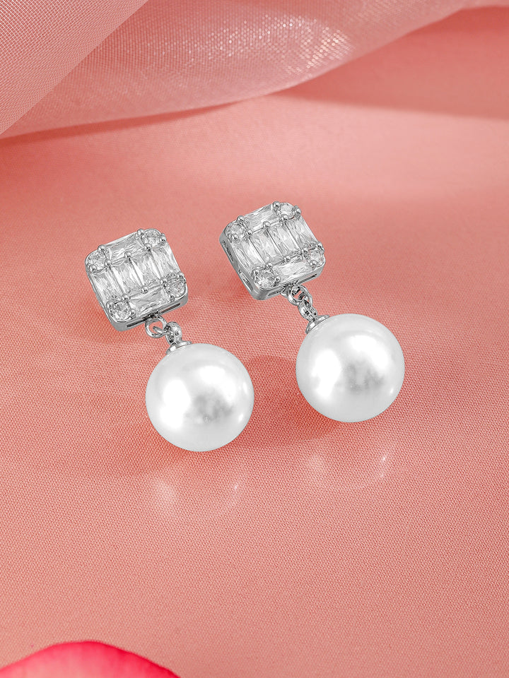 Luxe Pearl American Diamond Zirconia Drop Earrings