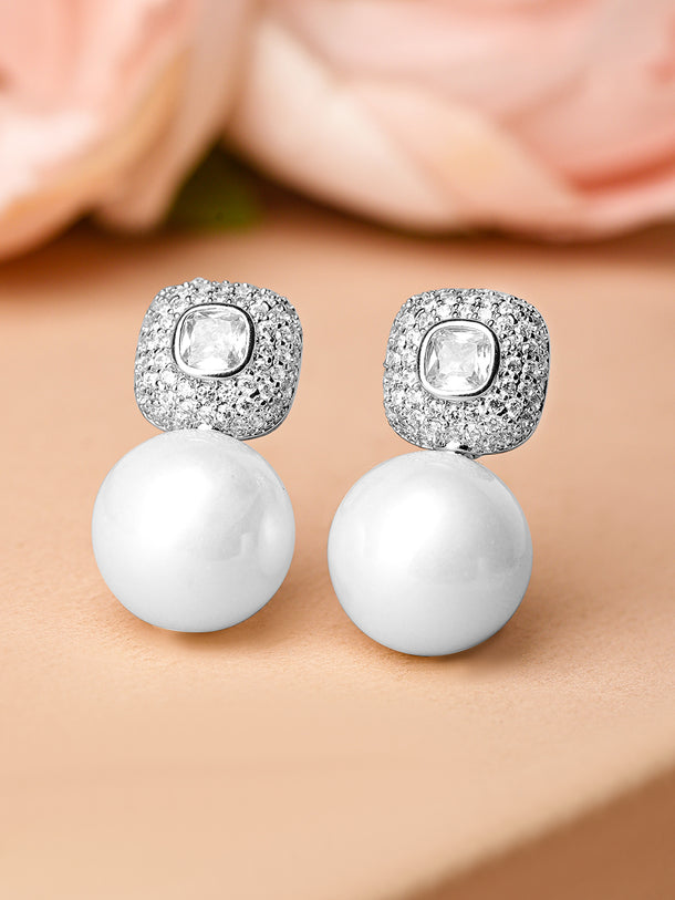 Sophisticated Pearl American Diamond Zirconia Drops