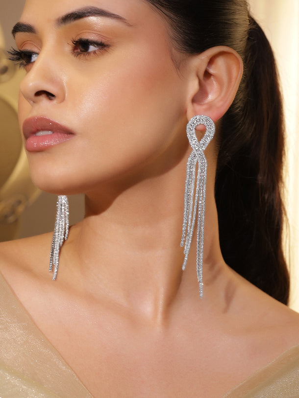 White Crystal Tassel Dangler Earrings