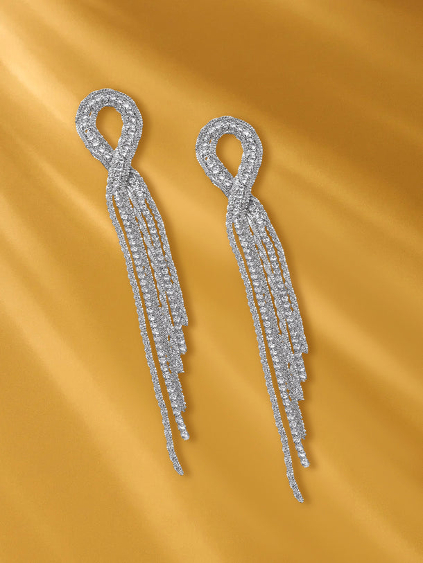 White Crystal Tassel Dangler Earrings