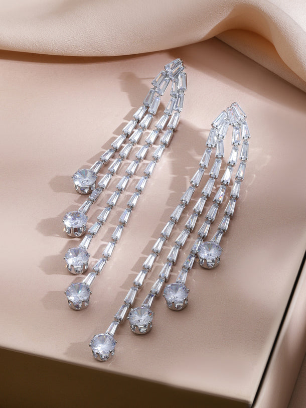 Silver Toned American Diamond Zirconia Dangler Earrings